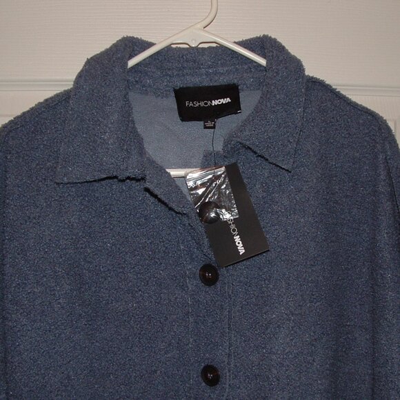 NEW NWT Bluish Gray Sz Large Cozy Button Up Shirt-Like Long Jacket FASHION NOVA - Picture 3 of 5